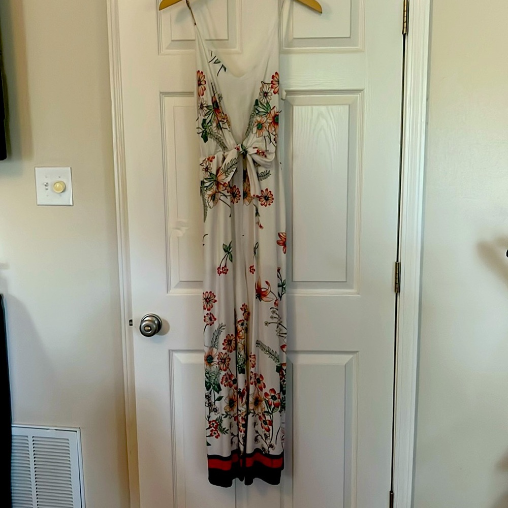 Floral romper with tie around waist